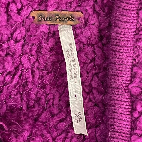 Free People Furry Time Hooded Jacket XS Cozy Sherpa Teddy Coat Zip Up Hot Pink - Picture 10 of 11